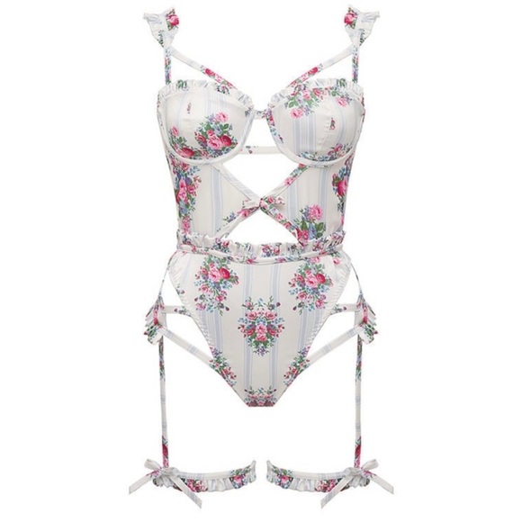 For Love And Lemons Other - 🤍 For Love & Lemons Lailah Bodysuit Lingerie with Garters NEW MEDIUM